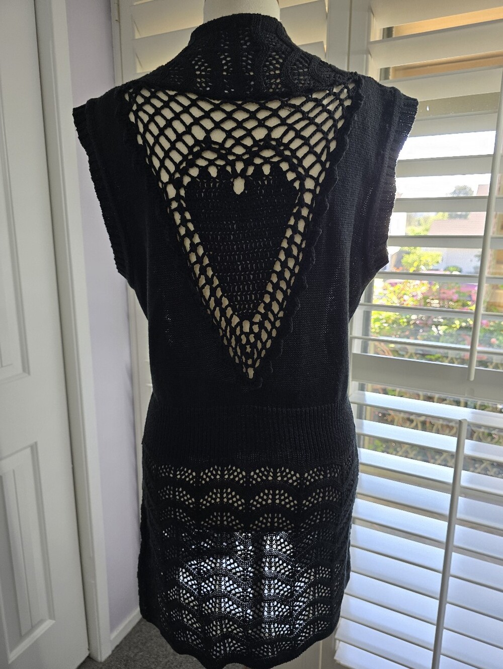 Solitaire Black Open-Front Knit Sleeveless Cardigan With Beautiful Heart On Back